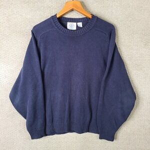 Vintage Cape Isle Knitters Sweater Men XL Navy Blue Crew Neck Cotton Casual Soft